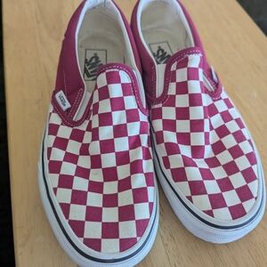 Vans Slip-On Checkerboard Sneakers - Pink and White - Size 9